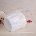 Embroidery satin decoration white bridal party wedding flower girl basket